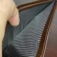 Vtg Wallet Bifold Brown Glove Cowhide Leather Striped Interior Accent Rips AS IS