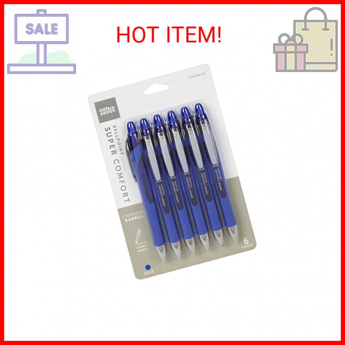 Office Depot Retractable Ballpoint Pens With Grip, Medium Point, 1.0 mm, Blue Ba