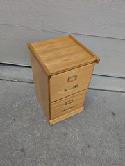 Vintage Industrial Mission Style Oak Wood Filing File Cabinet 2 Drawer Brass E69
