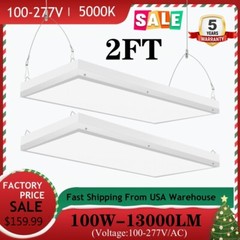 2 Pack 100W LED Linear High Bay light 2FT Commercial Warehouse Lights 100-277V