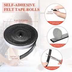 4 Rolls 120 Inch Felt Strip with Adhesive Backing 0.5 Inch, As Picture Shown
