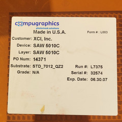 PHOTOMASK 7″ X 7″ X .125″ EMPAK B80-70-12 COMPUGRAPHICS XCI INC. SAW 5010C