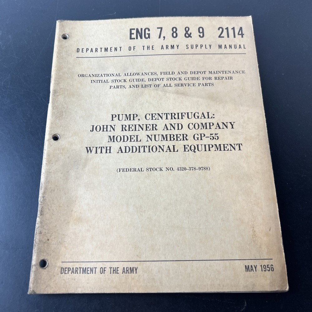 VTG Supply Manual Eng 7 8 9 2114 Maintenance Pump John Reiner GP-55 1956