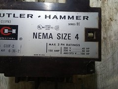 Cutler Hammer C10FN3 Starter 135A 3 Pole NEMA Size 4 (VT20)