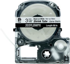 Epson LABELWORKS 203YLBWPX Black on White Shrink Tube 1/8″ (3mm) Tape **5-PACK**