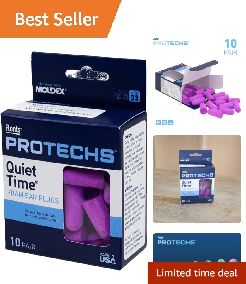 Noise-Reducing Foam Ear Plugs – 10 Pair Pack, Ideal for Sleeping & Concerts
