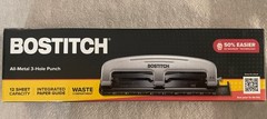 Bostitch All- Metal 3 Hole Punch 12 Sheet Capacity Integrated Paper Guide