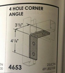 4-Hole 90° Corner Angle Fitting for Unistrut / B-Line Channel #4653 P1325 Zinc