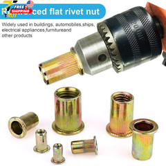 Rivet Nuts 100 Pieces 1/4″-20 Rivet Nut Carbon Steel Flat Head Rivnut Threaded