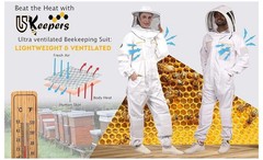 Unisex Ultra-Ventilated Polycotton Beekeeping Suit Gloves & Two Veils Olive Lge
