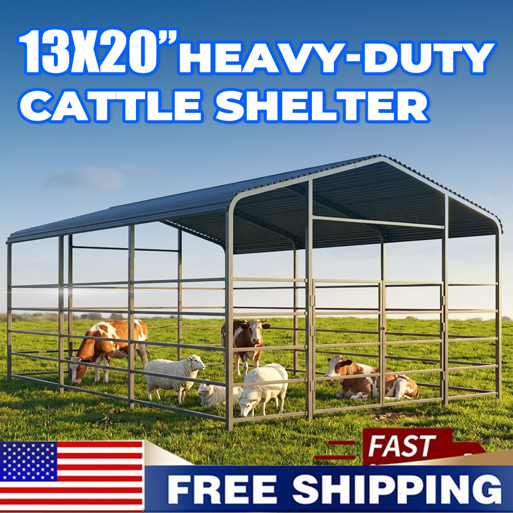 13x20ft Heavy Duty Livestock Shelter, Galvanized Steel for Cattle & Horses NEW