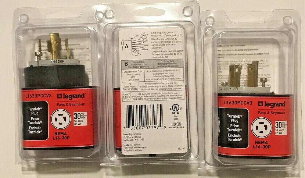 7 Pcs. LEGRAND NEMA L16-30P/ L1630-PCCV3 TURNLOK PLUGS 30A 3PH 480V 3P 4-WIRE