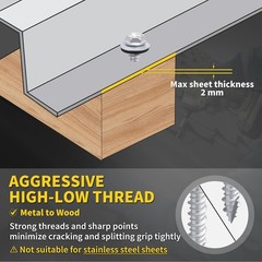 Metal Roofing Screws #10 x 1-1/2″, 300 PCS, RUSPERT Hex Head Rubber Wash