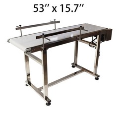 53”x15.7” PVC Flat Conveyor Belt Systems Adjustable Speed w/ Double Guardrail