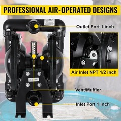 VEVOR Air-Operated Double Diaphragm Pump 24 GPM 1 Inch Inlet And Outlet