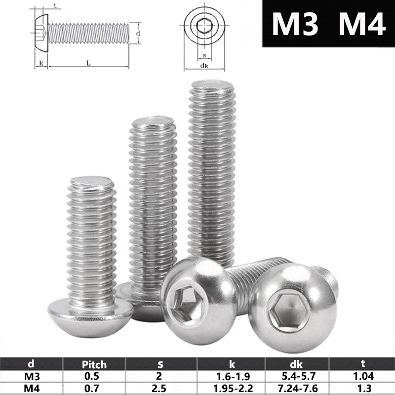 M3 M4 SOCKET BUTTON HEAD SCREWS ALLEN KEY DOME BOLT A2 STAINLESS STEEL