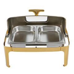 Roll Top Chafing Dish with 2 Food Pans & Visible Lid Restaurant Food Warmer