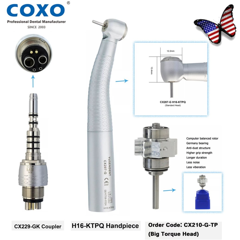 COXO Dental H16-KTPQ High Speed Handpiece Fiber Optic 6 LED for KAVO MULTIflex