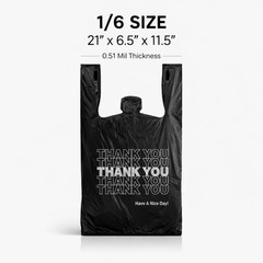 Bags 1/6 Black 21 x 6.5 x 11.5 “Thank You” T-Shirt Plastic Grocery Shopping Bags