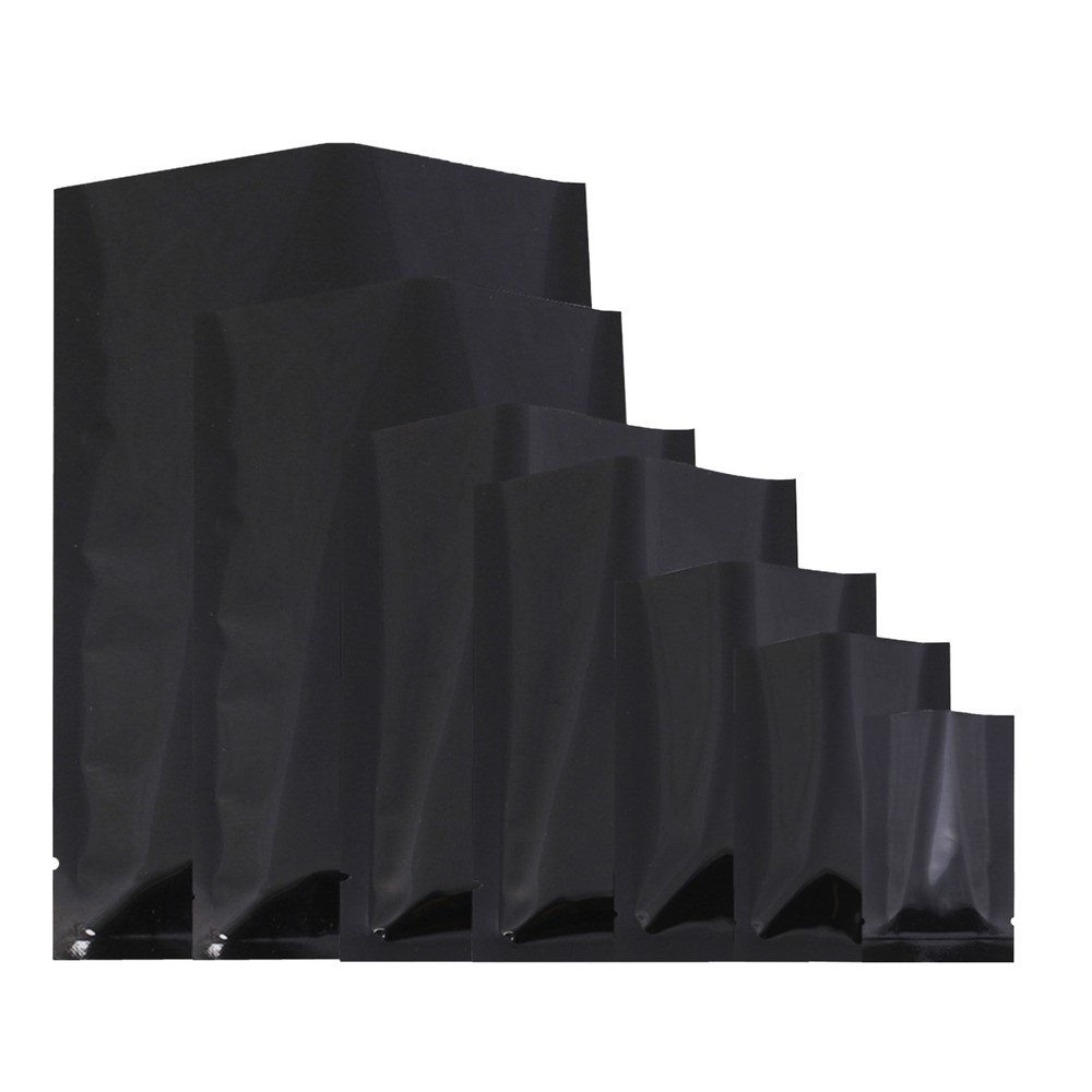 Flat Glossy Black Foil Open Top Mylar Bags Sample Pouches Variety Quantity Sizes