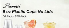 9 oz Clear Plastic Cups 50 Pack, Sturdy & Food Safe Disposable Cups for Cold or