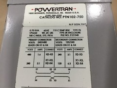 Powertran PTN102-750 Transformer 1ph 0.75 kva 480/240 HV 240/120 #910DKJ105