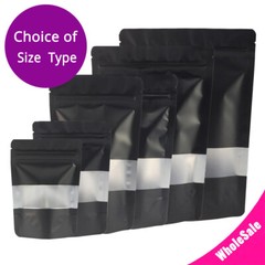 Multi-Size Foil Mylar Matte Black Stand Up Zip Lock Bag w/ Rectangle Window B02