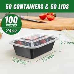 Dealusy 50 Pack (100-Piece) 24 oz Meal Prep Containers Reusable 24 oz, Black