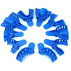2PCS Dental Impression Trays Blue Plastic Perforated Set Upper / Lower S/M/L/XL