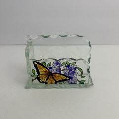 Joan Baker designs wings & wisteria cut glass hand painted business card holder