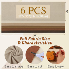 6 Rolls 12″X35″ 1.4Mm Thick Soft Felt Fabric Sheet 6 Assorted Earth Tone Series