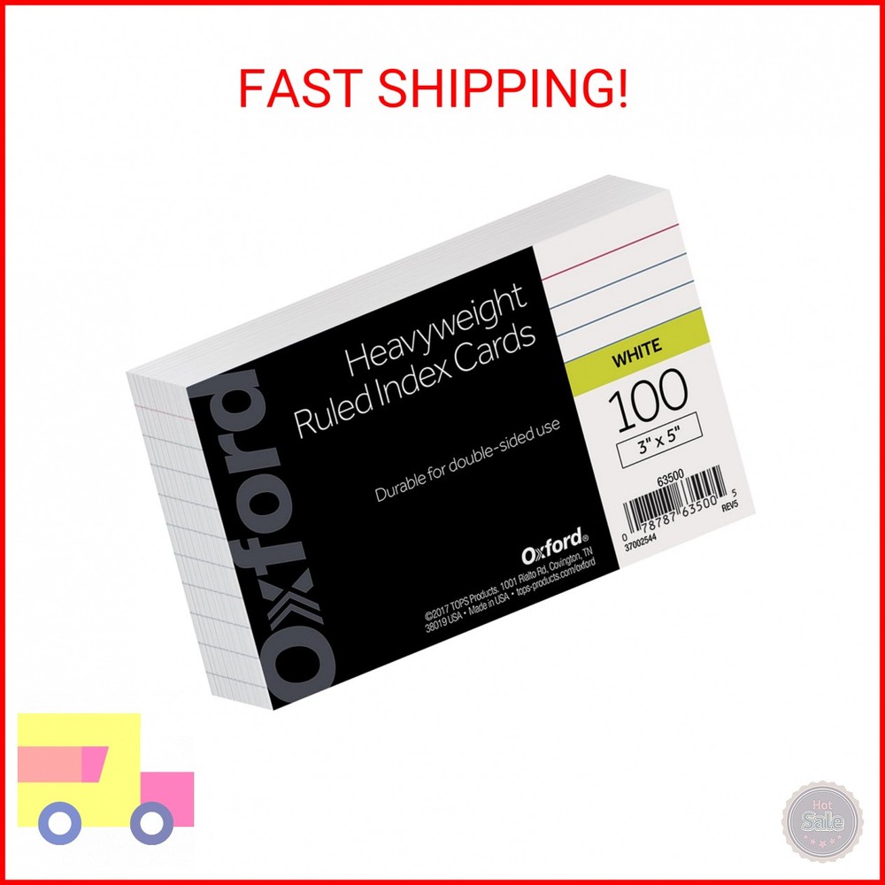 Oxford Heavyweight Ruled Index Cards, 3″ x 5″, White, 100 Per Pack (63500)