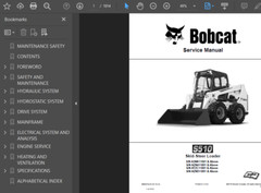 BOBCAT S510 SKID STEER LOADER MANUAL OPERATORS SERVICE REPAIR SHOP OWNERS PDF
