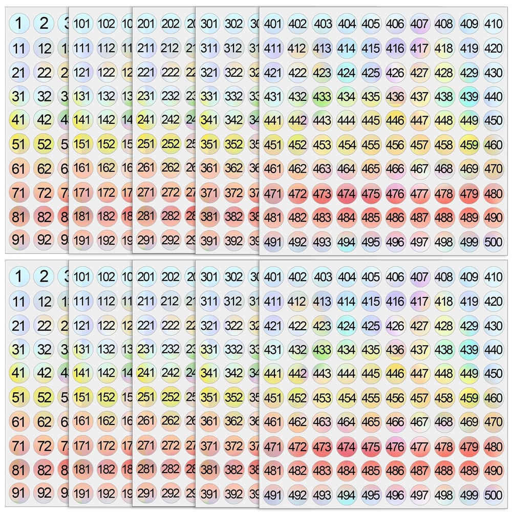 Small Number Stickers 1 to 500 Vinyl Consecutive 2 Sets 1-500–10 Sheets