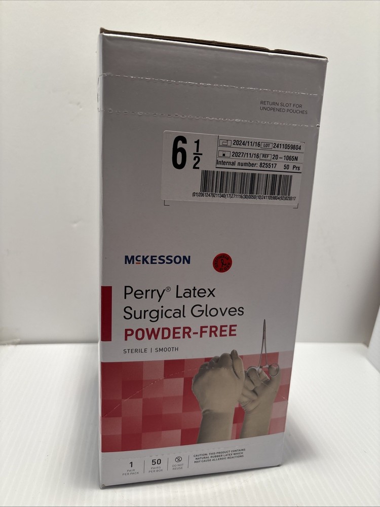 McKesson Perry Latex Surgical Glove Standard Cuff Length SIZE 6.5 50 per Box