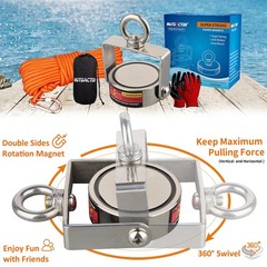 Heavy Duty Double Sided 800lb Swivel Magnet Fishing Kit Neodymium