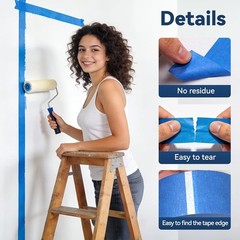 6 Rolls Blue Painters Masking Tape, 2 Inch x 60 Yards 5.5 Mil, Walls Painting