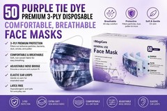 50 – MagiCare Tie Dye Disposable Face Masks – 3 Ply Face Masks for Adults Purple