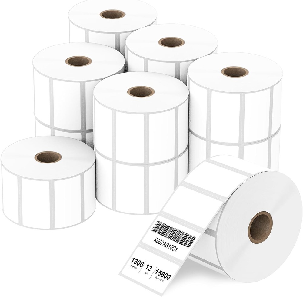 Direct Thermal Labels (12 Rolls, 1300 Labels/Roll) – 2” x 1” Barcode, Postage
