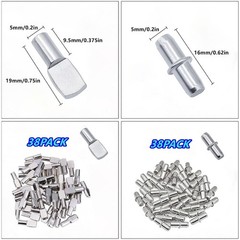 76 Pcs Shelf Pins Kit, 5mm Pegs Pins, 2 Styles Nickel 5mm, silvery