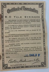 Vintage 1948 Becton Dickinson & Co B-D Yale 50cc Glass Syringe + Medical Sutures