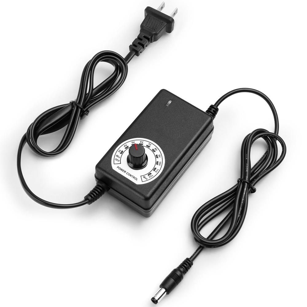 Facmogu AC to DC Adjustable Power Supply, 100-240V 3-12V 2A, Black