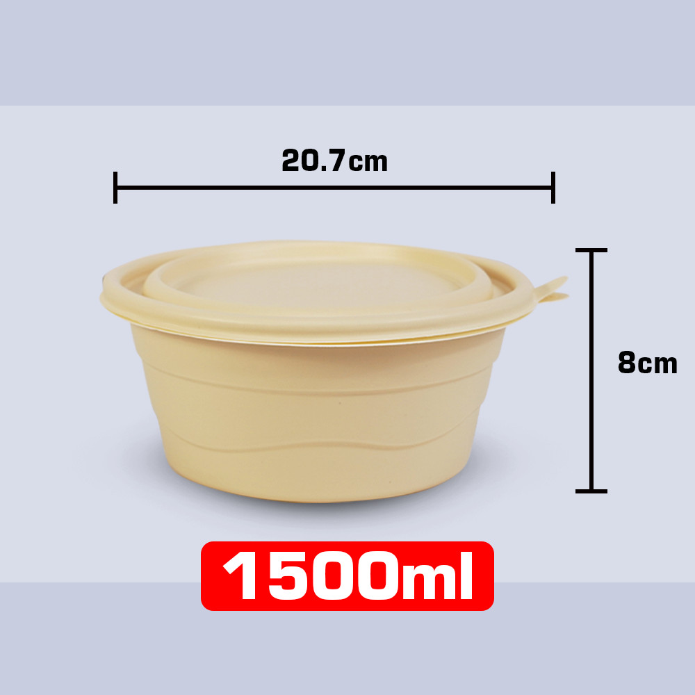 Biodegradable Cornstarch Takeout Bowls with Lids 51oz Extra Large Container K3-1