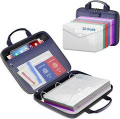 Binder Folders Organizer with 20 Pack Heavyweight Plastic Pockets,Fireproof File