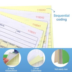 4Pack Sales Order Book 2-Part Carbonless Receipt Book Carbon Copy Small Business