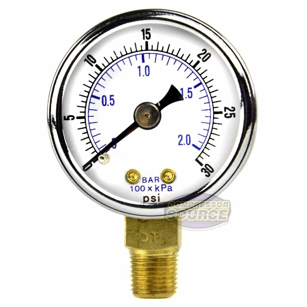 1/8″ NPT Air Compressor / Hydraulic Pressure Gauge 0-30 PSI Side Mount 1.5″ Face