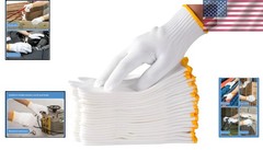 White Cotton Polyester Knit Safety Gloves – Large, Reusable, Abrasion Resista…