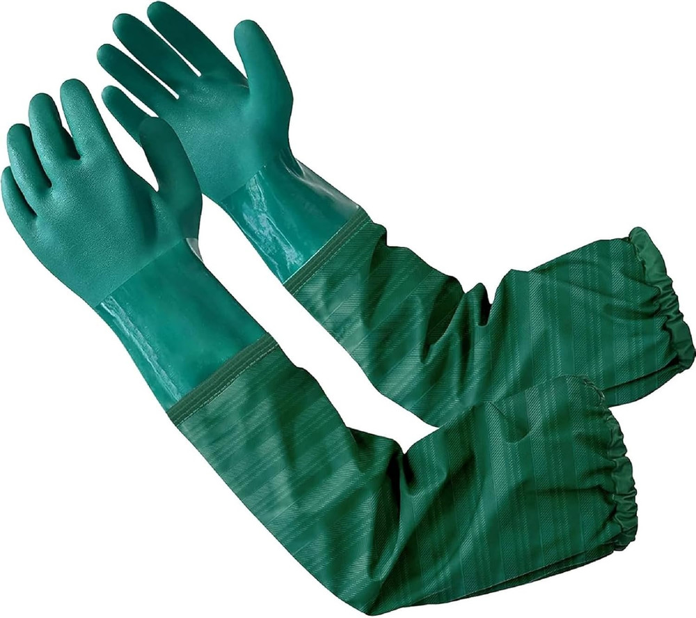 Extra Long 26 Rubber Pond Gloves Chemical Resistant Gloves PVC Reusable