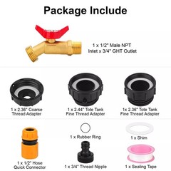 275-330 Gallon IBC Tote Adapter Brass Faucet 2″ Cam Lock to Garden Hose 3/4″