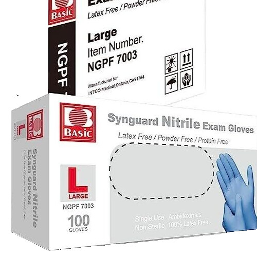 vinyl synmax exam gloves. size large, 1 Box/100pcs